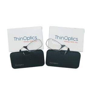 2 X ThinOptics Secure Fit Armless Ultralight Reading Glasses W/ Universal Case